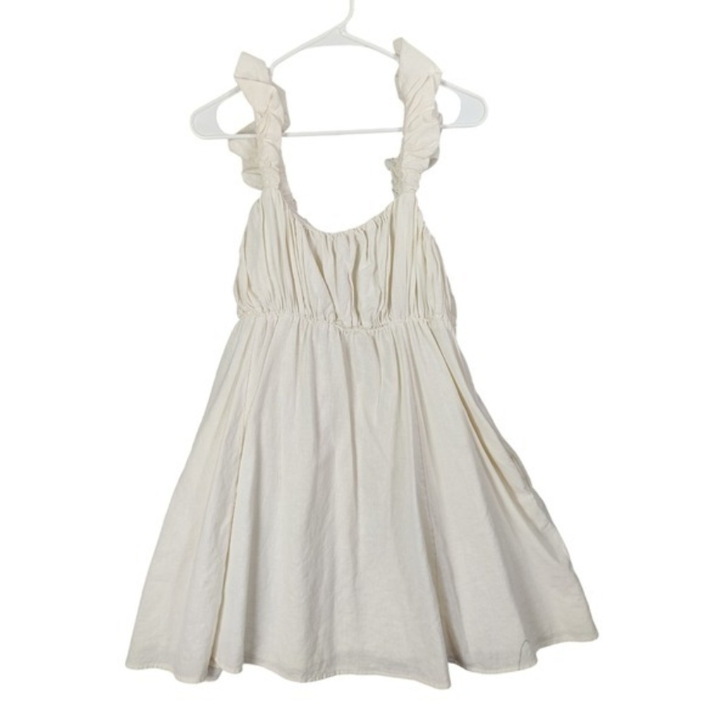 Abercrombie Womens Cottage Romantic Coastal Linen Mini Dress XL Ivory Ruffle